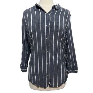 KIM ROGERS Striped Button Up Top